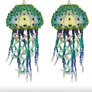 Handmade Beaded Jellyfish Earrings in Green & Blue